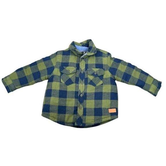 7 For All Mankind Shirt Boys 12 Months Green Blue Plaid Flannel Jacket Shacket - Picture 1 of 8